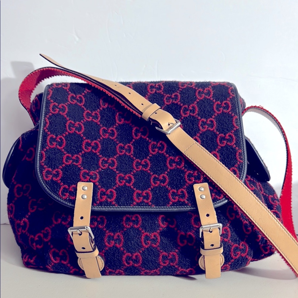 Gucci Red and navy blue jumbo GG DIAPER BAG MONOGRAM XL AUTHENTIC